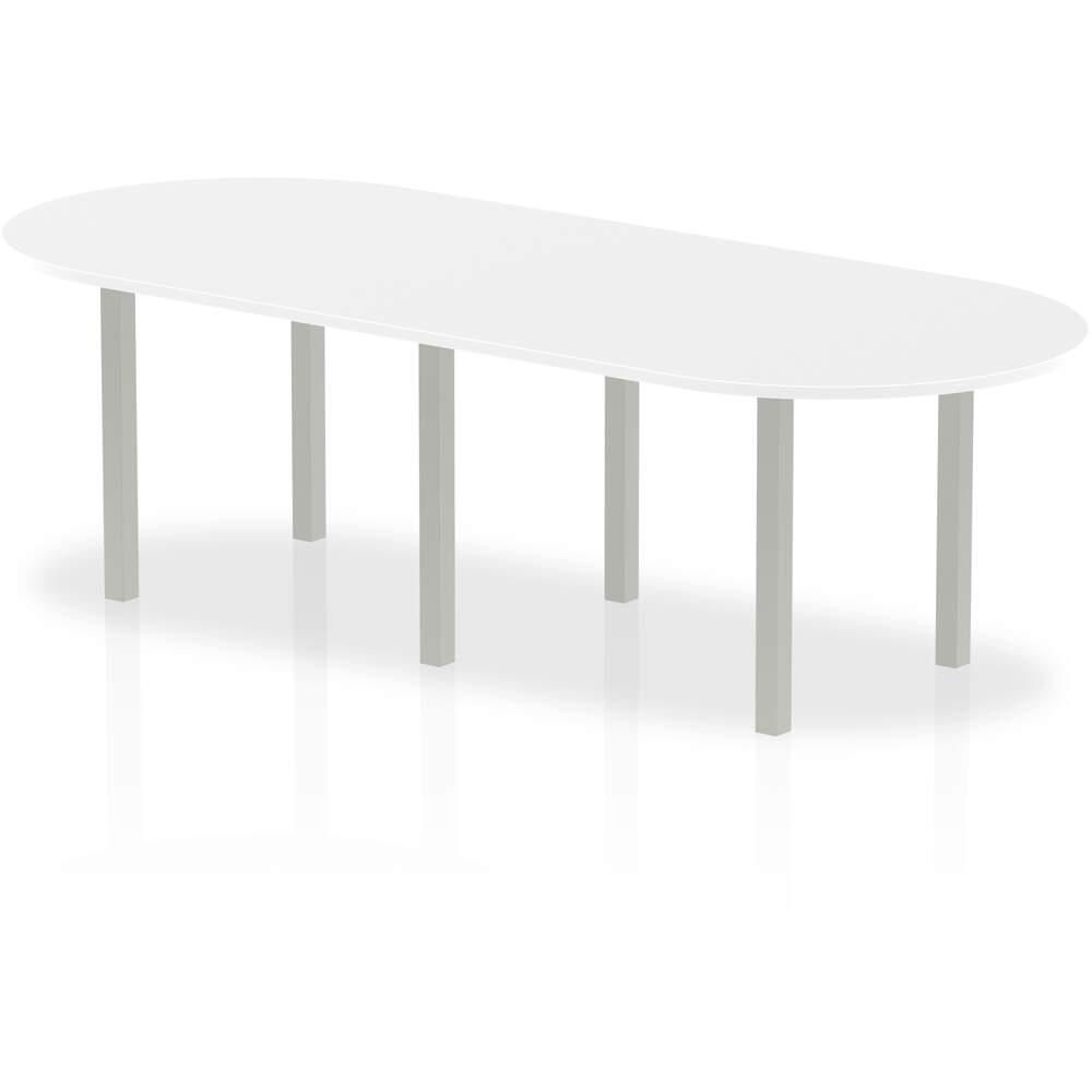 Impulse 2400mm Boardroom Table White Top Silver Post Leg