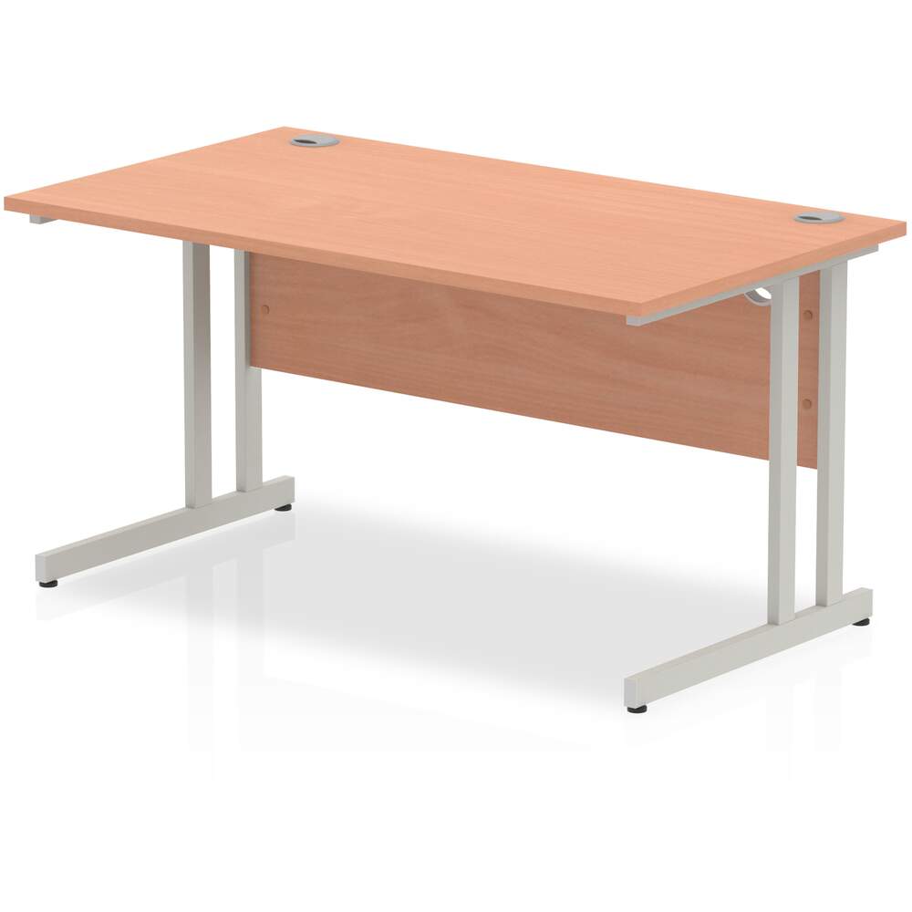 Impulse 1400 x 800mm Straight Desk Beech Top Silver Cantilever Leg