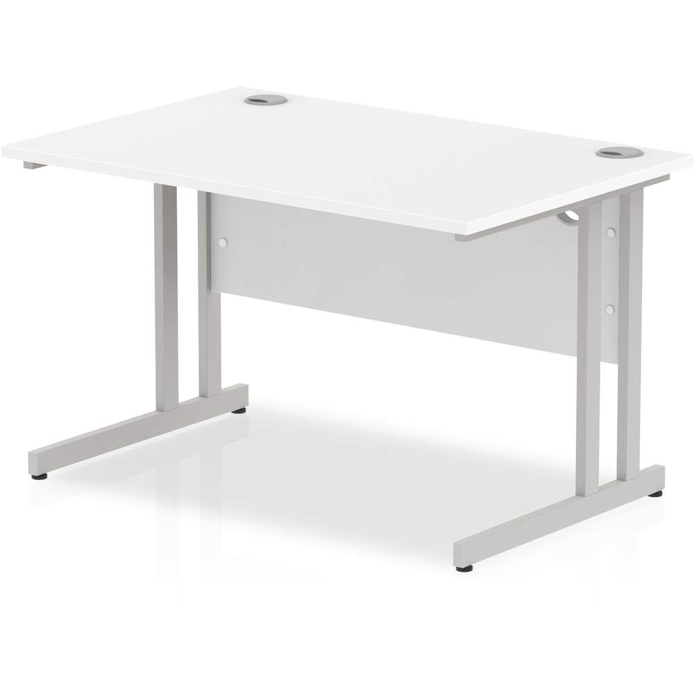 Impulse 1200 x 800mm Straight Desk White Top Silver Cantilever Leg
