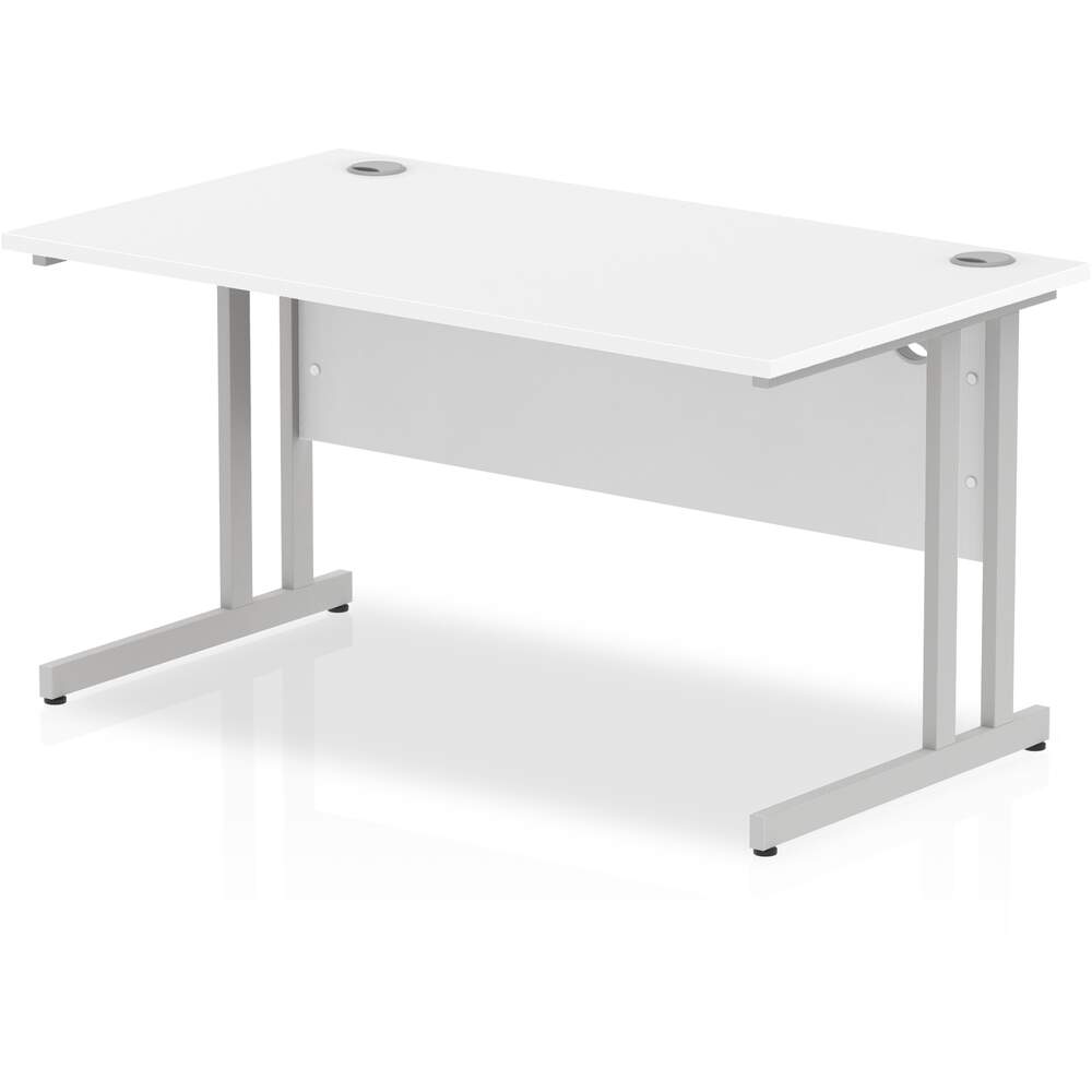 Impulse 1400 x 800mm Straight Desk White Top Silver Cantilever Leg