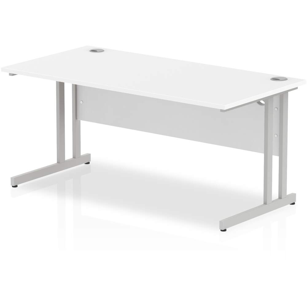 Impulse 1600 x 800mm Straight Desk White Top Silver Cantilever Leg