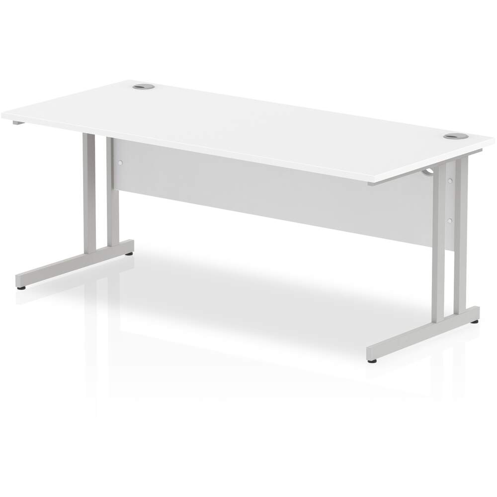 Impulse 1800 x 800mm Straight Desk White Top Silver Cantilever Leg