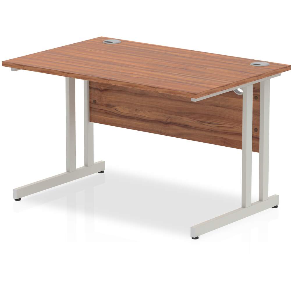 Impulse 1200 x 800mm Straight Desk Walnut Top Silver Cantilever Leg