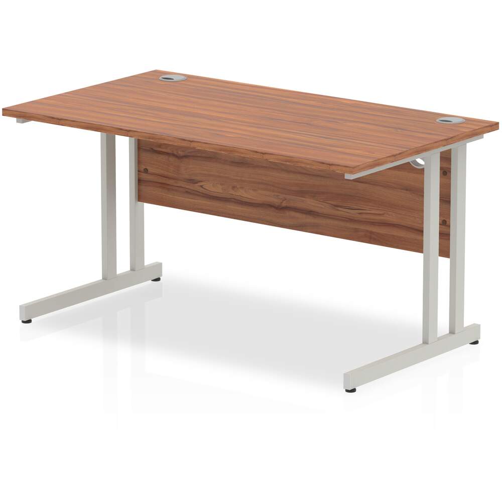 Impulse 1400 x 800mm Straight Desk Walnut Top Silver Cantilever Leg