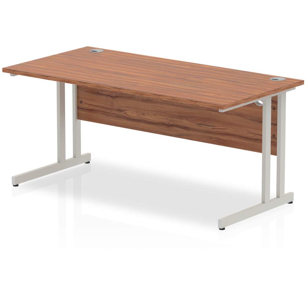 Impulse 1600 x 800mm Straight Desk Walnut Top Silver Cantilever Leg