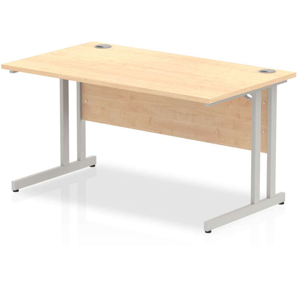 Impulse 1400 x 800mm Straight Desk Maple Top Silver Cantilever Leg