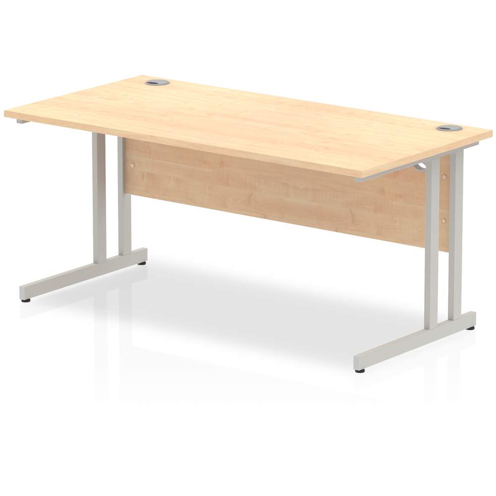 Impulse 1600 x 800mm Straight Desk Maple Top Silver Cantilever Leg