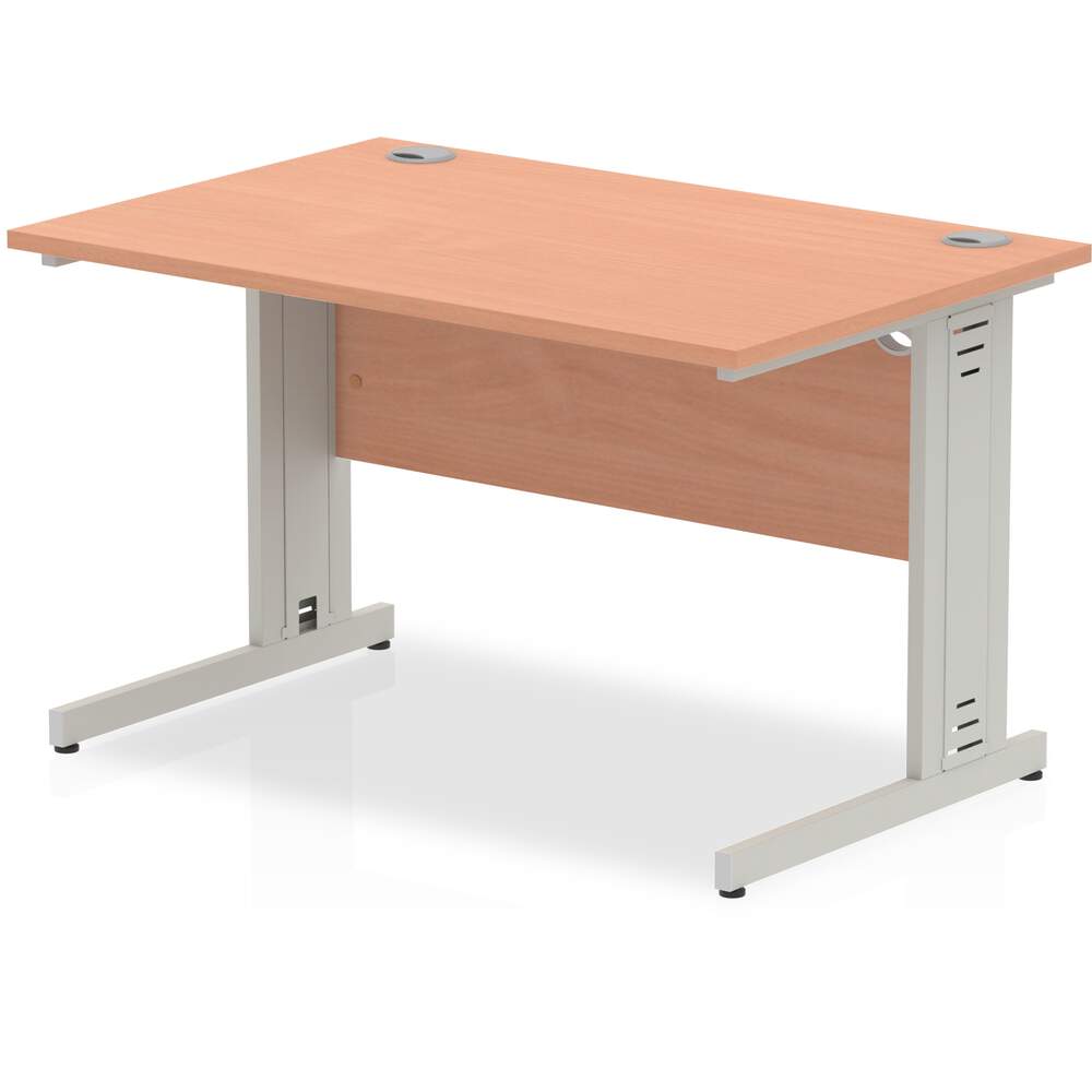 Impulse 1200 x 800mm Straight Desk Beech Top Silver Cable Managed Leg