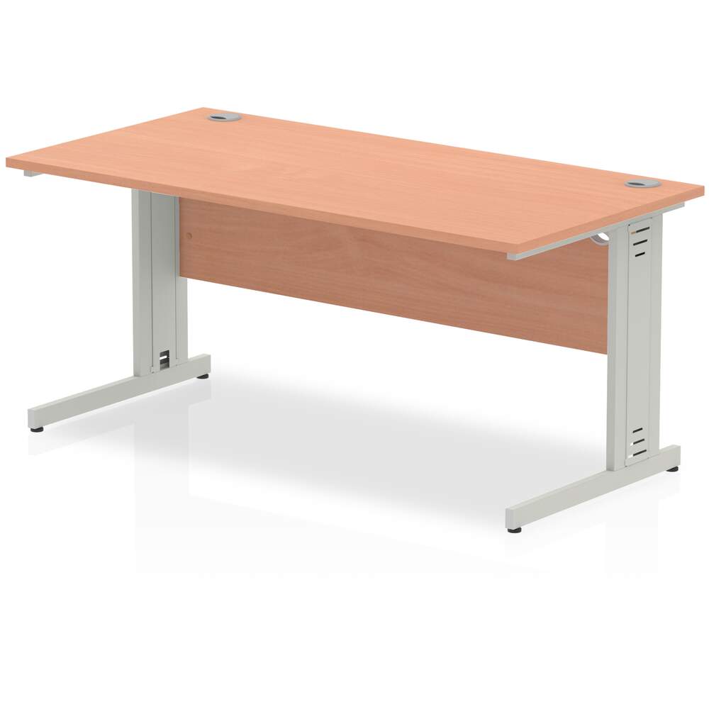 Impulse 1600 x 800mm Straight Desk Beech Top Silver Cable Managed Leg