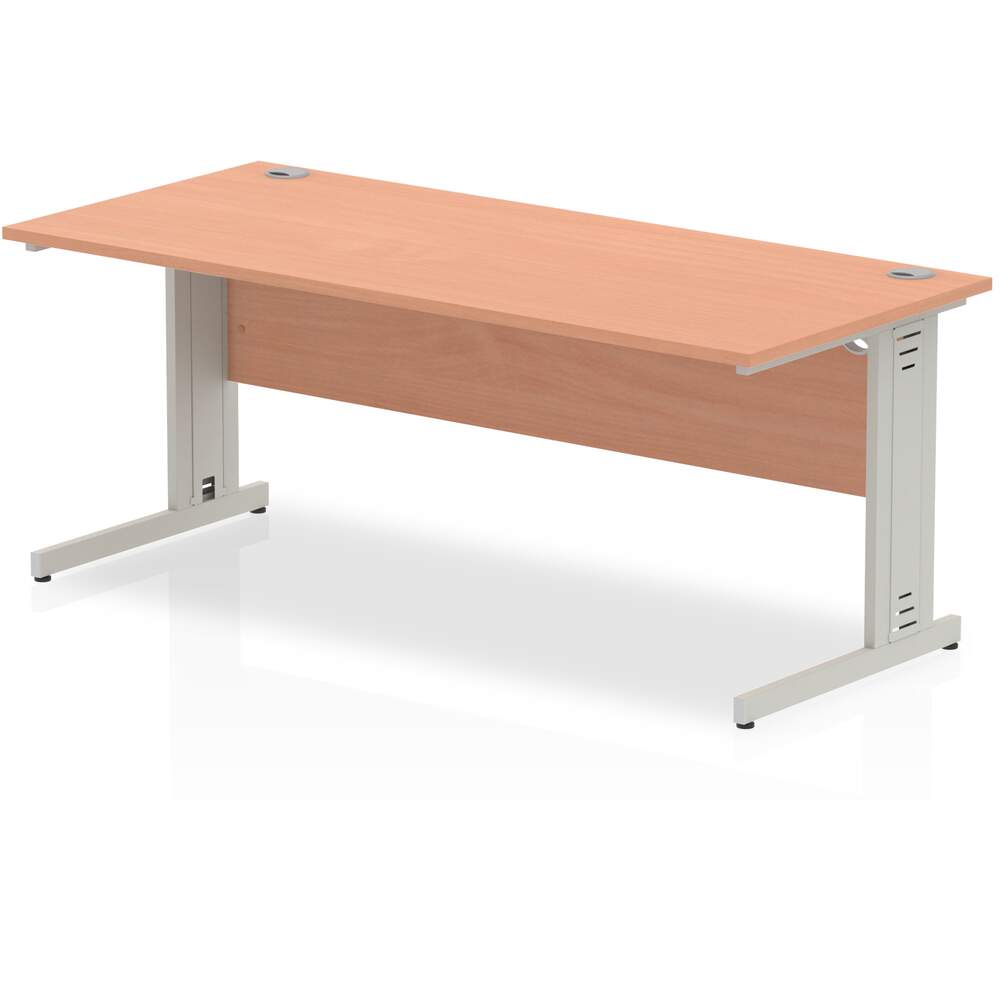 Impulse 1800 x 800mm Straight Desk Beech Top Silver Cable Managed Leg