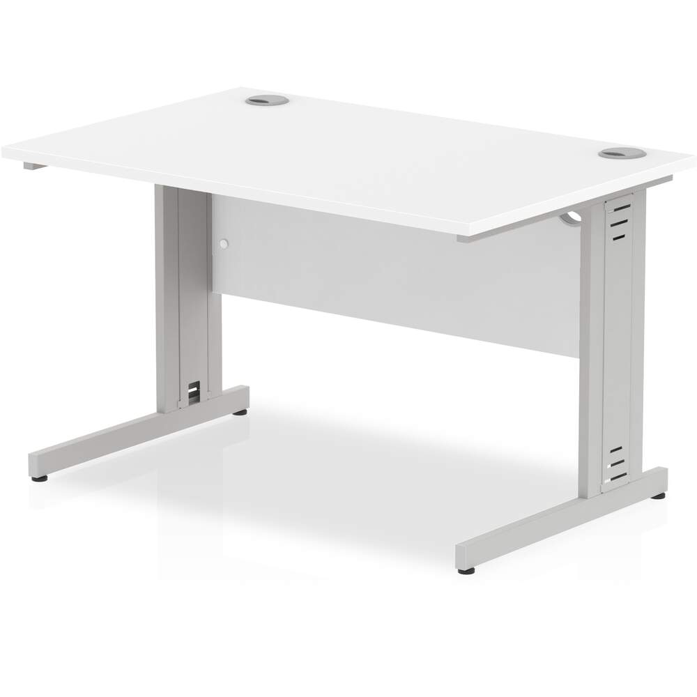 Impulse 1200 x 800mm Straight Desk White Top Silver Cable Managed Leg