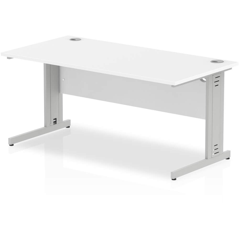 Impulse 1600 x 800mm Straight Desk White Top Silver Cable Managed Leg