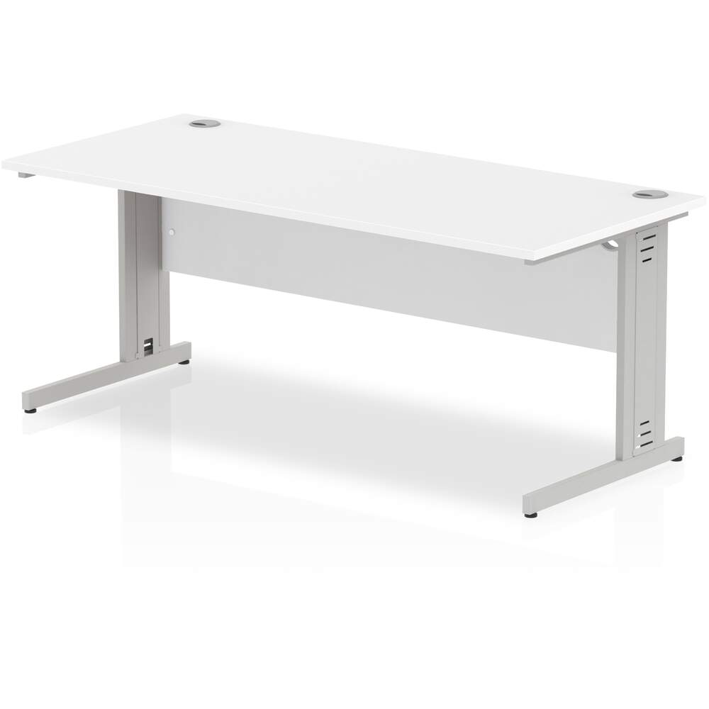 Impulse 1800 x 800mm Straight Desk White Top Silver Cable Managed Leg