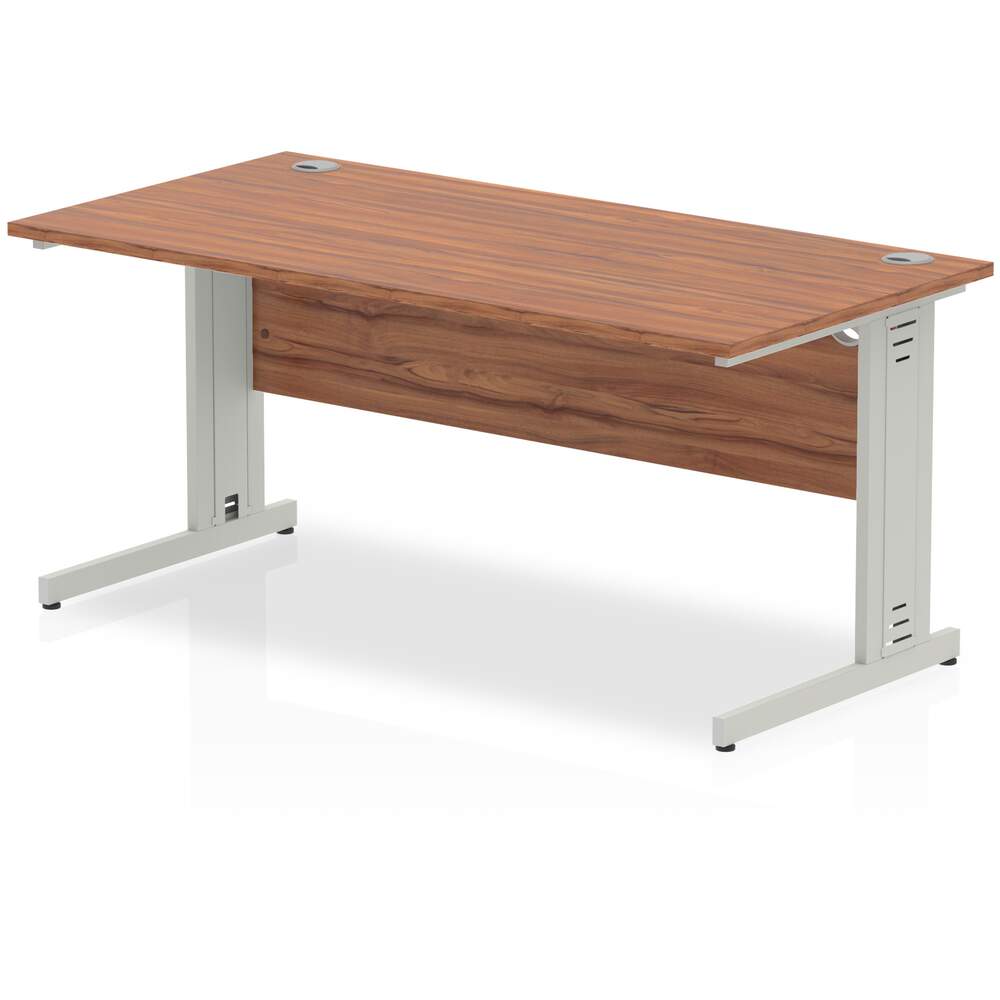 Impulse 1600 x 800mm Straight Desk Walnut Top Silver Cable Managed Leg