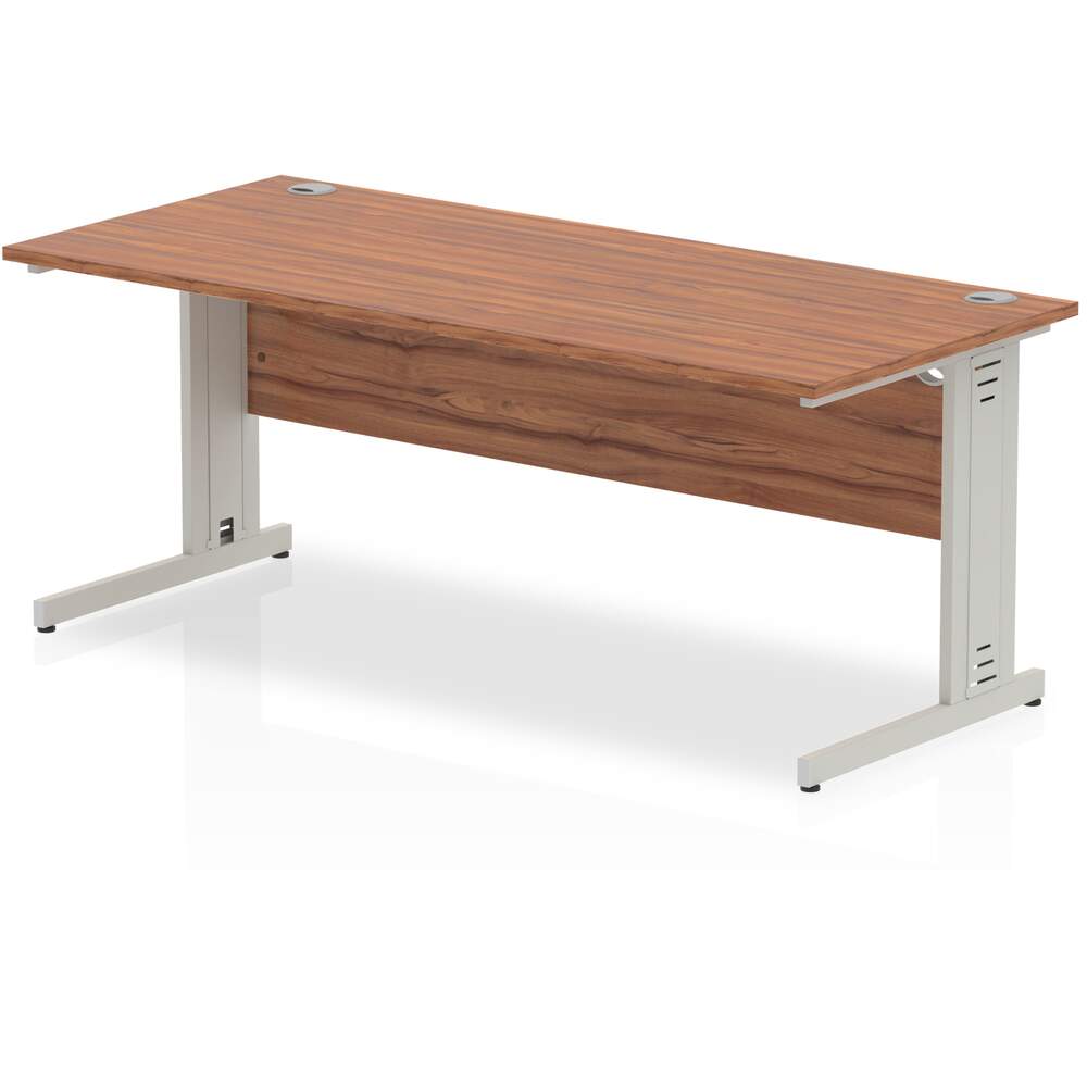 Impulse 1800 x 800mm Straight Desk Walnut Top Silver Cable Managed Leg