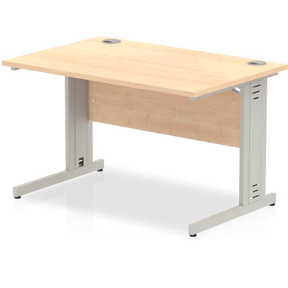 Impulse 1200 x 800mm Straight Desk Maple Top Silver Cable Managed Leg