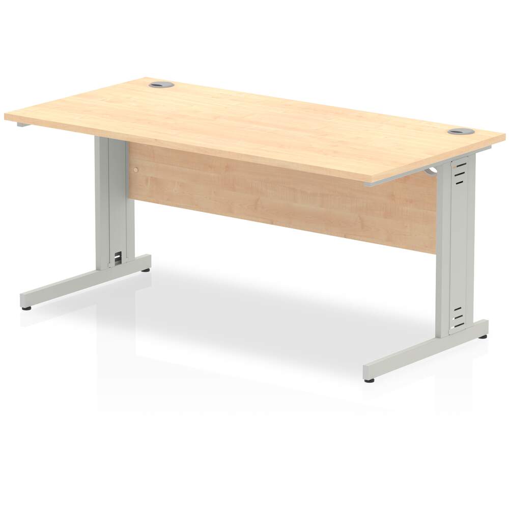 Impulse 1600 x 800mm Straight Desk Maple Top Silver Cable Managed Leg