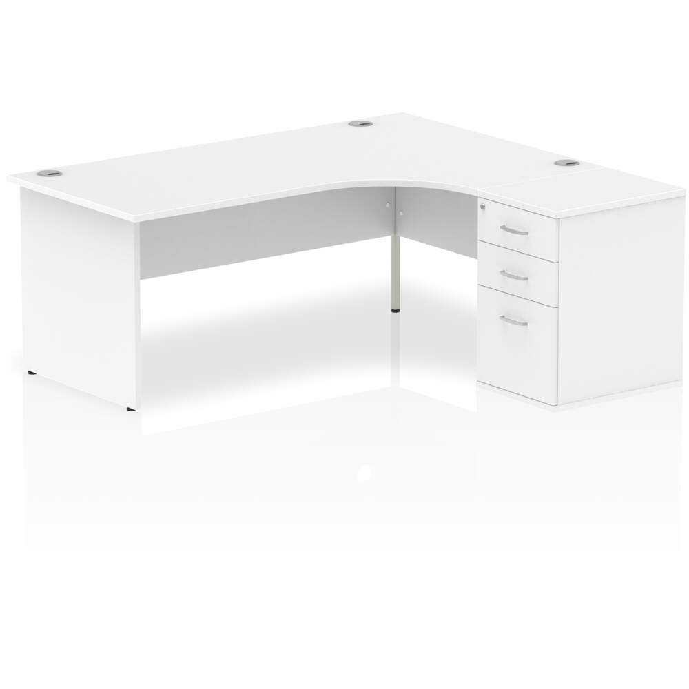 Impulse 1800mm Right Crescent Desk White Top Panel End Leg Workstation 600 Deep Desk High Pedestal Bundle