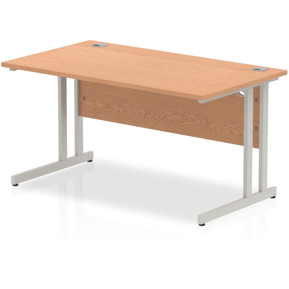 Impulse 1400 x 800mm Straight Desk Oak Top Silver Cantilever Leg