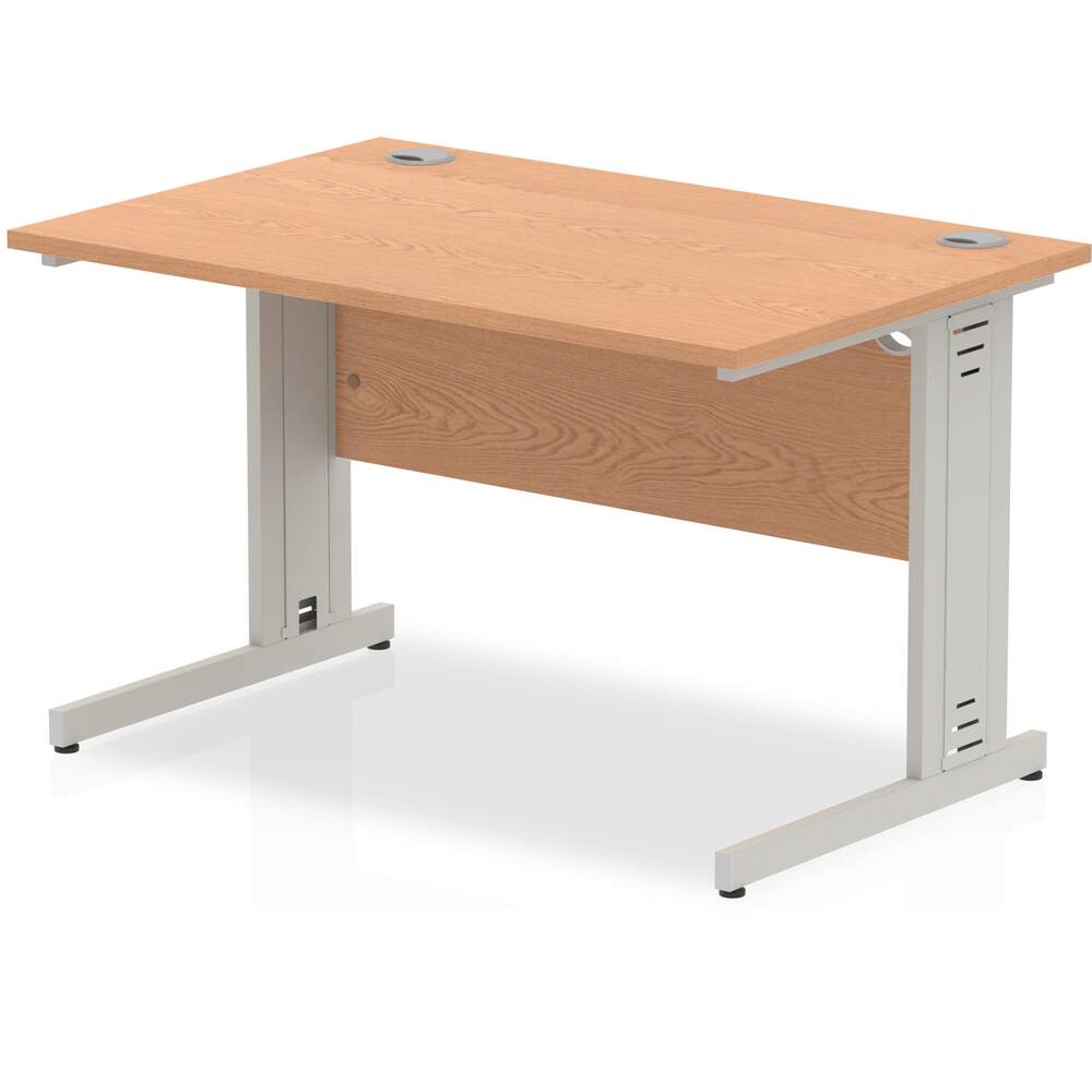 Impulse 1200 x 800mm Straight Desk Oak Top Silver Cable Managed Leg