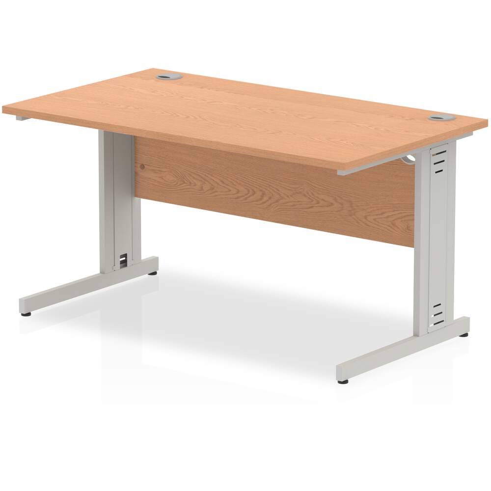 Impulse 1400 x 800mm Straight Desk Oak Top Silver Cable Managed Leg