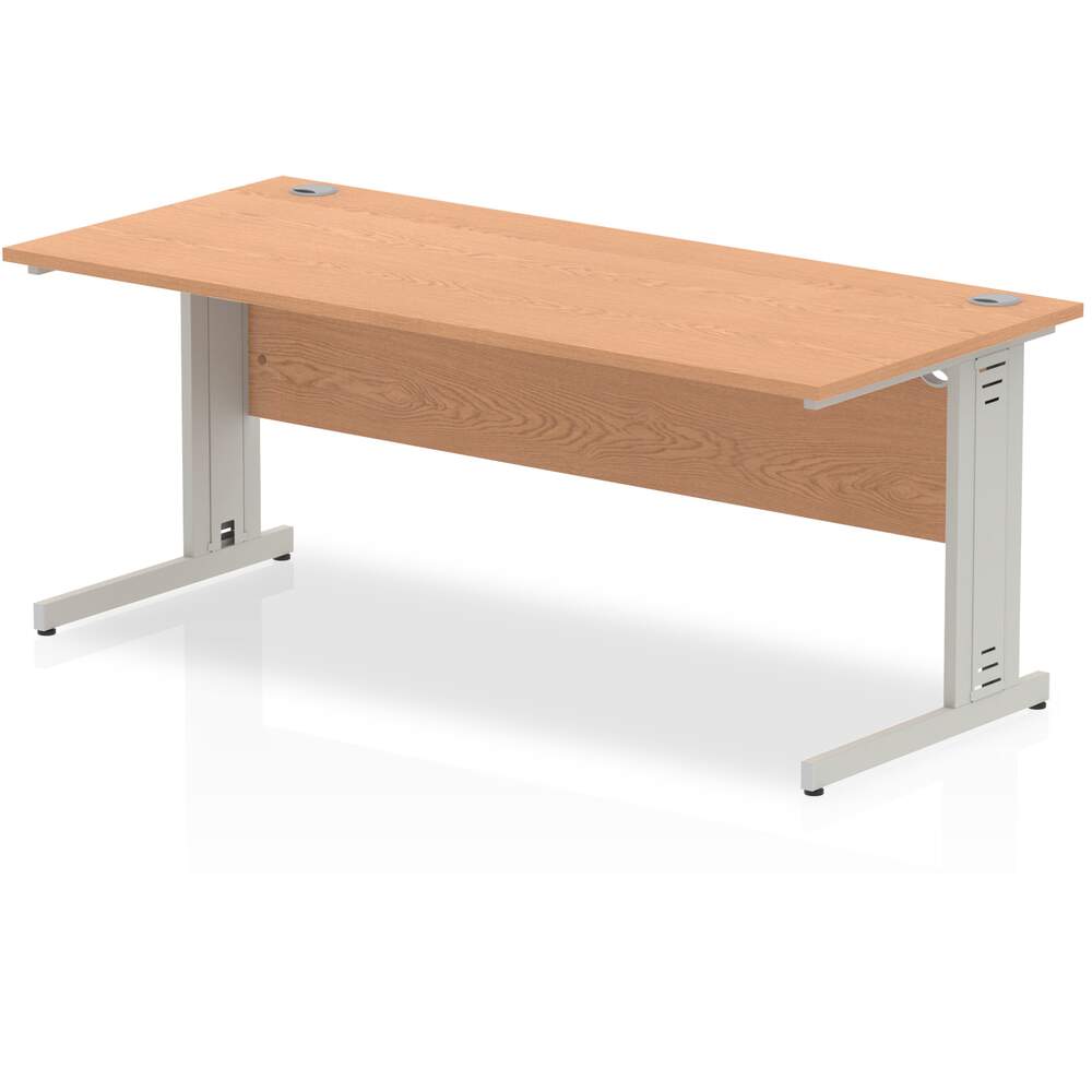 Impulse 1800 x 800mm Straight Desk Oak Top Silver Cable Managed Leg