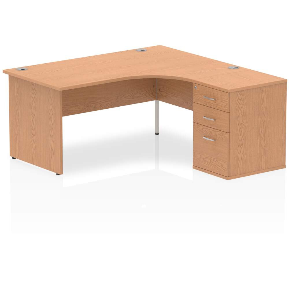 Impulse 1600mm Right Crescent Desk Oak Top Panel End Leg Workstation 600 Deep Desk High Pedestal Bundle