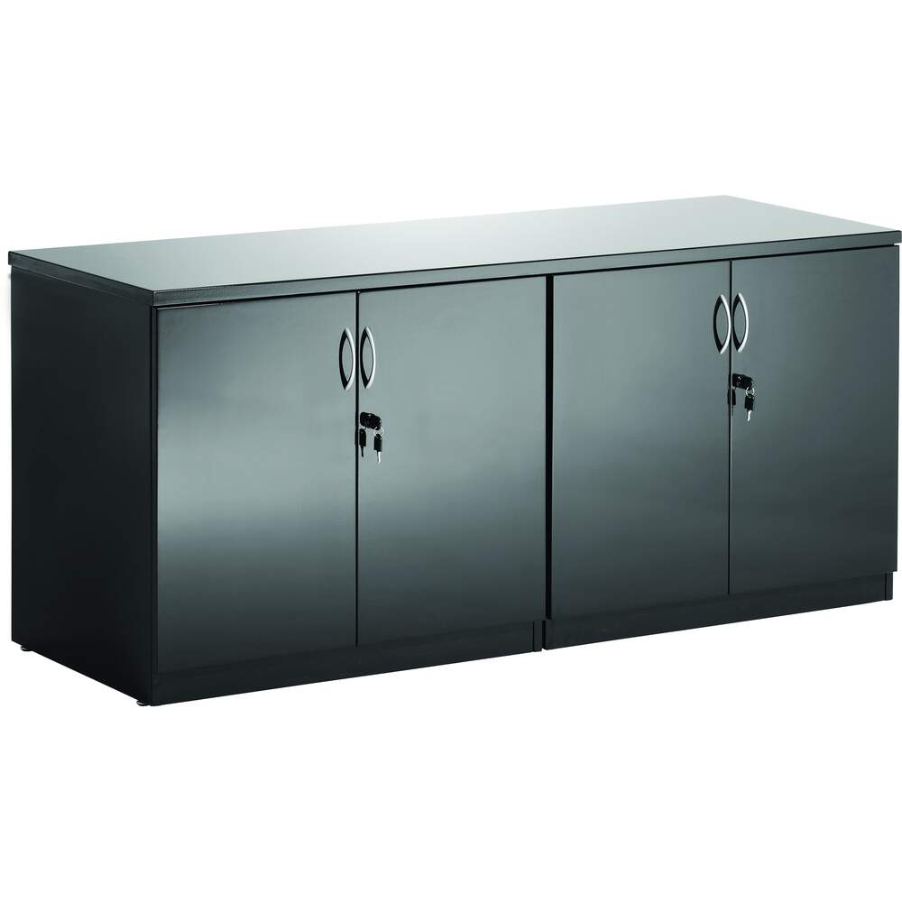 High Gloss 1600mm CRedenza Twin CupBoard Black