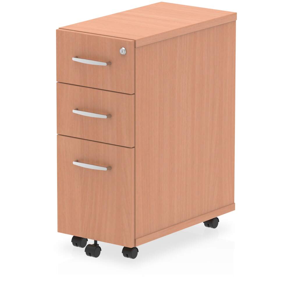 Impulse 3 Drawer Narrow Under Desk Pedestal Beech