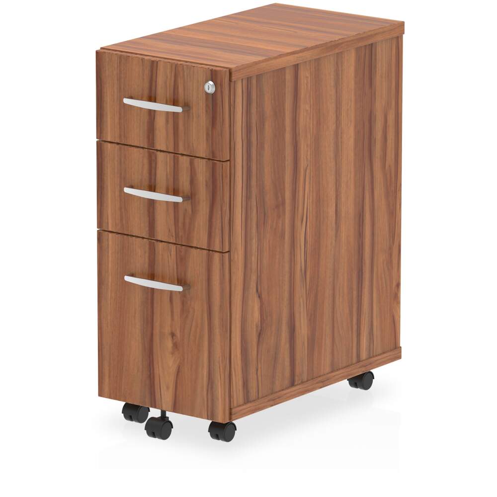 Impulse 3 Drawer Narrow Under Desk Pedestal Walnut