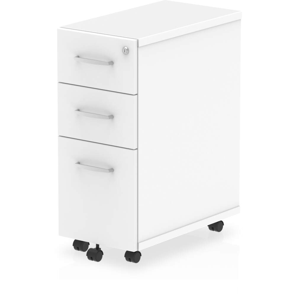 Impulse 3 Drawer Narrow Under Desk Pedestal White