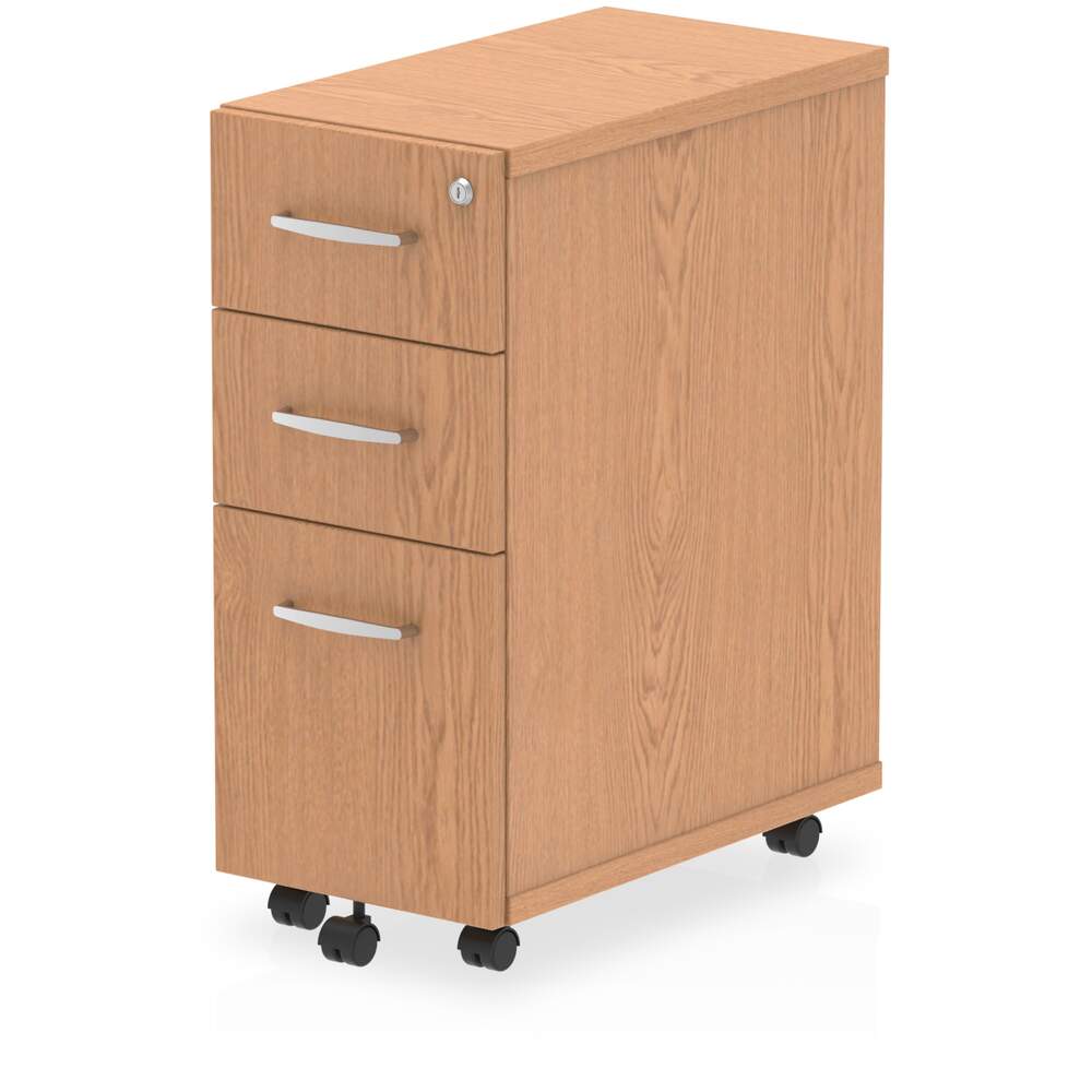 Impulse 3 Drawer Narrow Under Desk Pedestal Oak