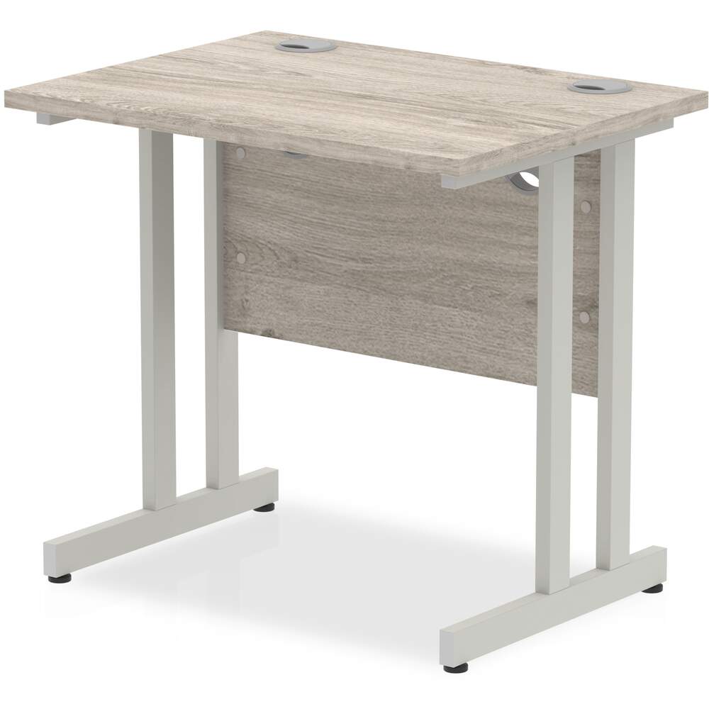 Impulse 800 x 600mm Straight Desk Grey Oak Top Silver Cantilever Leg