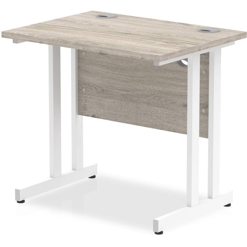 Impulse 800 x 600mm Straight Desk Grey Oak Top White Cantilever Leg