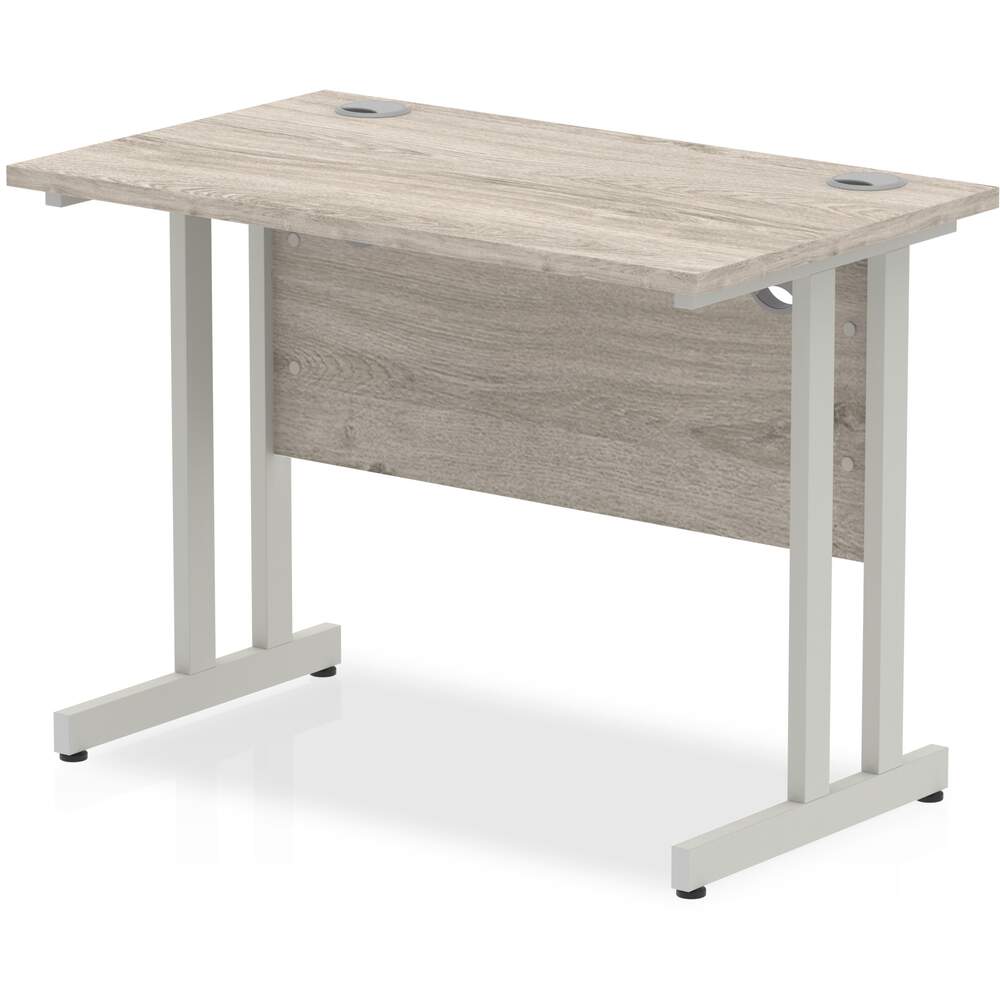 Impulse 1000 x 600mm Straight Desk Grey Oak Top Silver Cantilever Leg