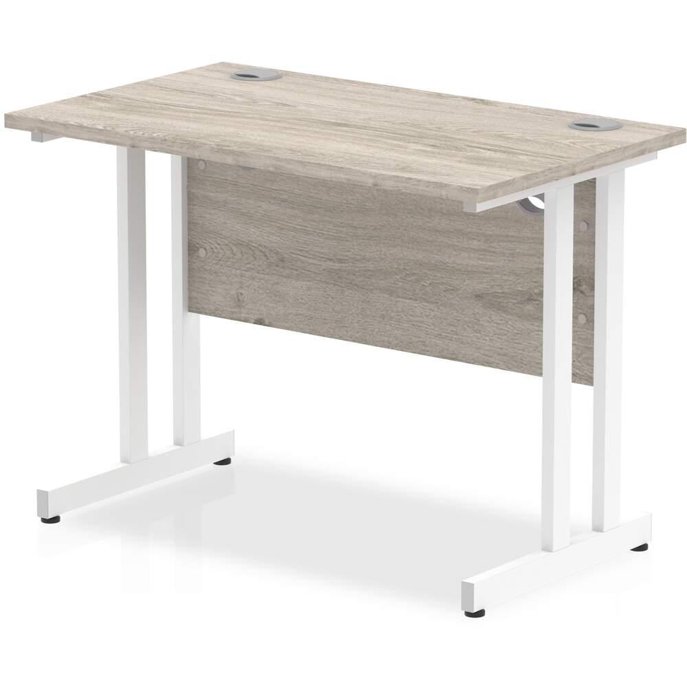 Impulse 1000 x 600mm Straight Desk Grey Oak Top White Cantilever Leg