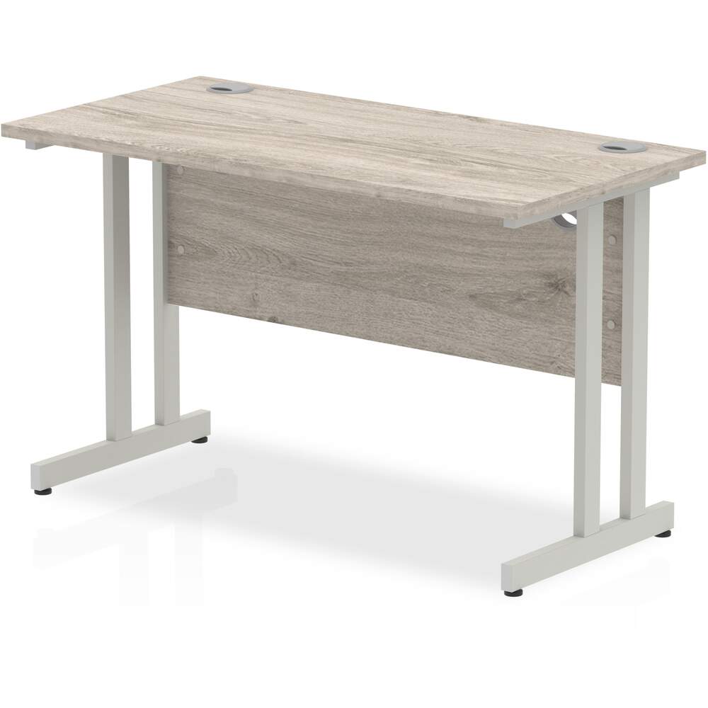 Impulse 1200 x 600mm Straight Desk Grey Oak Top Silver Cantilever Leg
