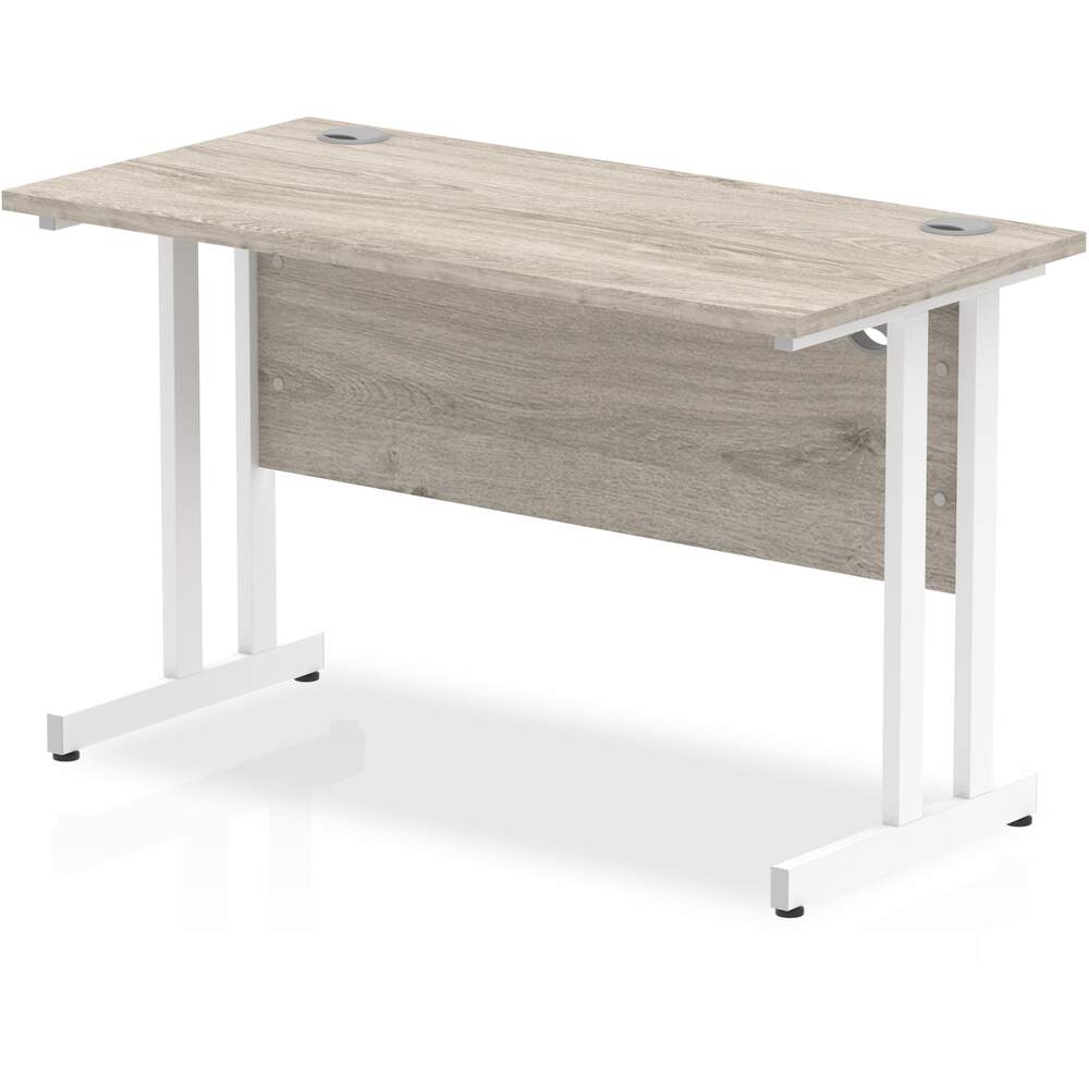 Impulse 1200 x 600mm Straight Desk Grey Oak Top White Cantilever Leg