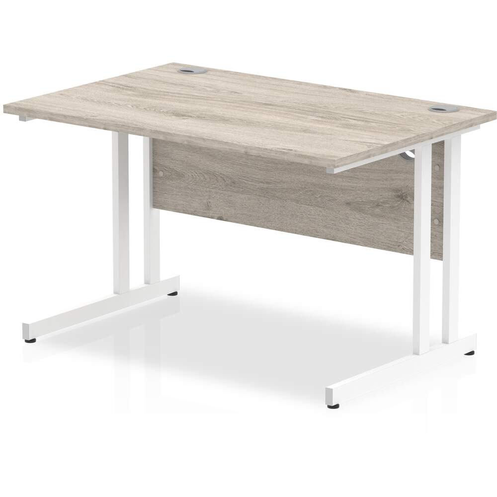 Impulse 1200 x 800mm Straight Desk Grey Oak Top White Cantilever Leg