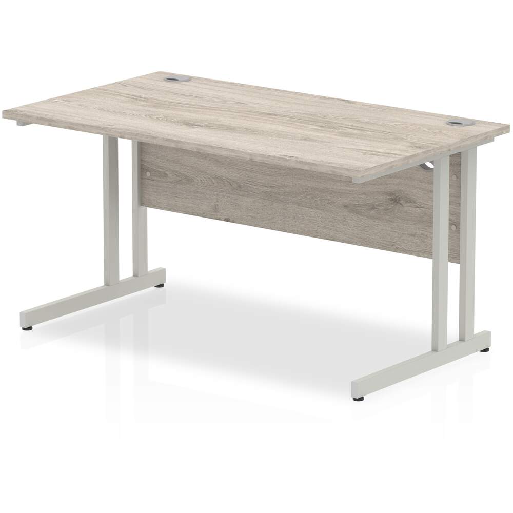 Impulse 1400 x 800mm Straight Desk Grey Oak Top Silver Cantilever Leg