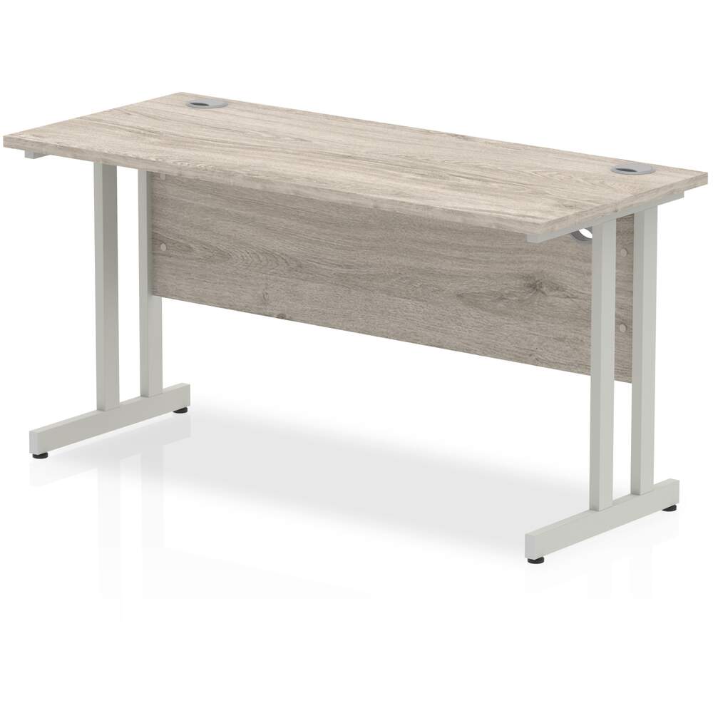 Impulse 1400 x 600mm Straight Desk Grey Oak Top Silver Cantilever Leg