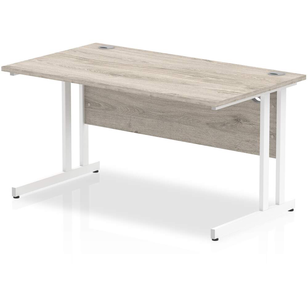 Impulse 1400 x 800mm Straight Desk Grey Oak Top White Cantilever Leg