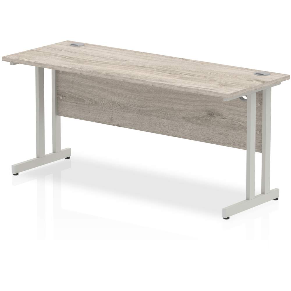 Impulse 1600 x 600mm Straight Desk Grey Oak Top Silver Cantilever Leg