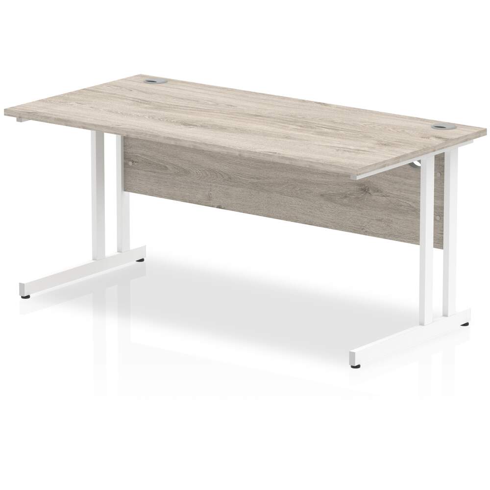 Impulse 1600 x 800mm Straight Desk Grey Oak Top White Cantilever Leg