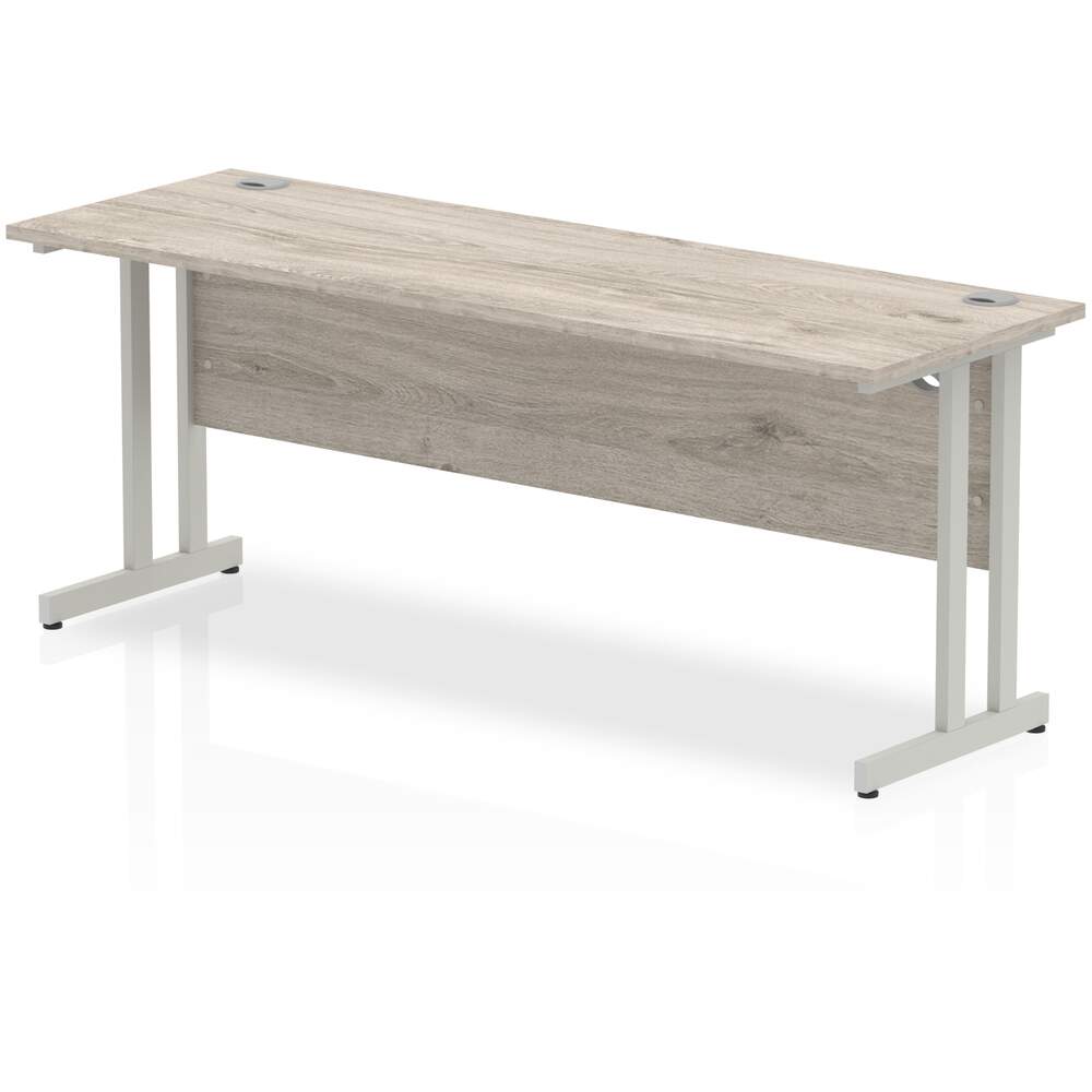 Impulse 1800 x 600mm Straight Desk Grey Oak Top Silver Cantilever Leg
