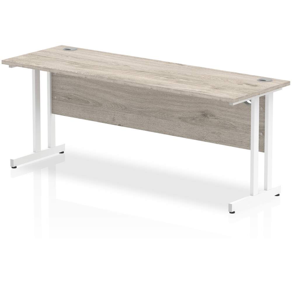 Impulse 1800 x 600mm Straight Desk Grey Oak Top White Cantilever Leg
