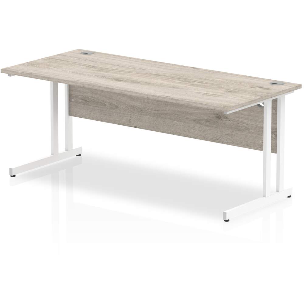Impulse 1800 x 800mm Straight Desk Grey Oak Top White Cantilever Leg