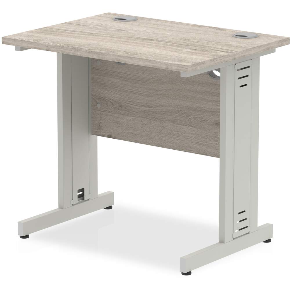 Impulse 800 x 600mm Straight Desk Grey Oak Top Silver Cable Managed Leg