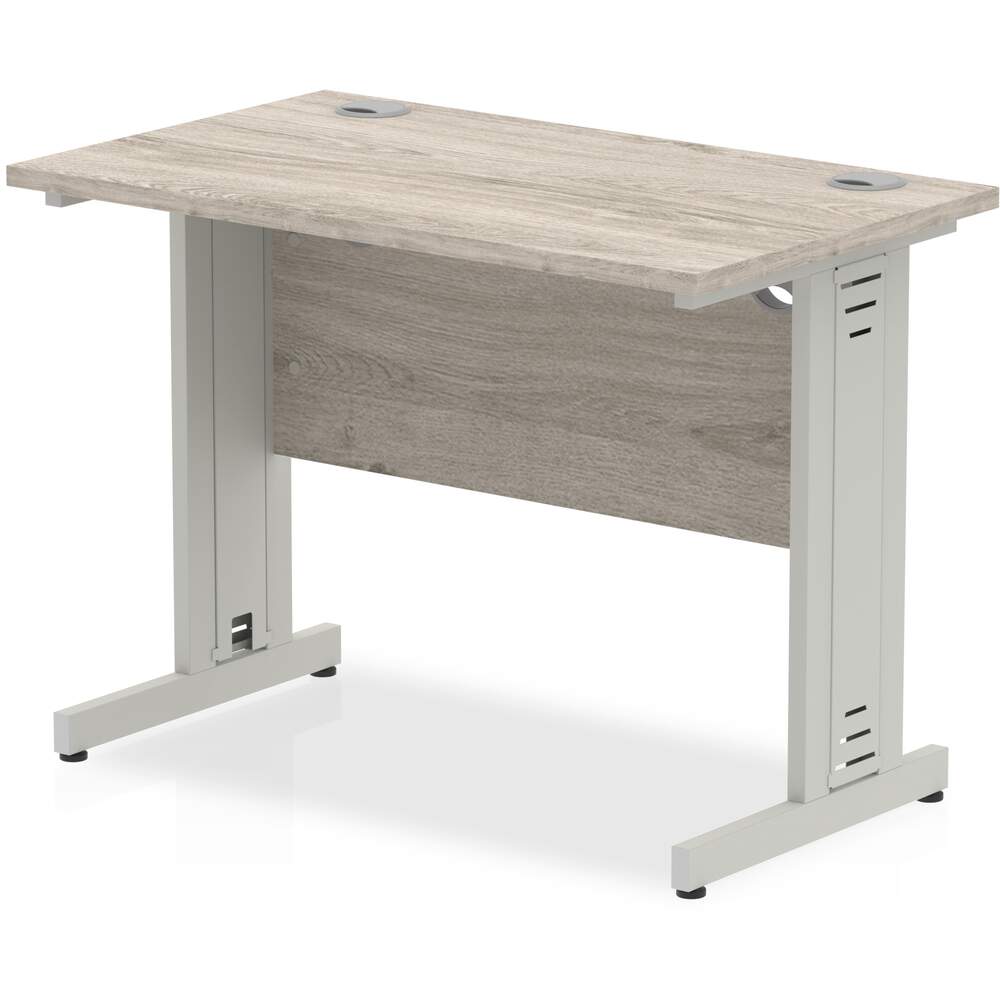 Impulse 1000 x 600mm Straight Desk Grey Oak Top Silver Cable Managed Leg