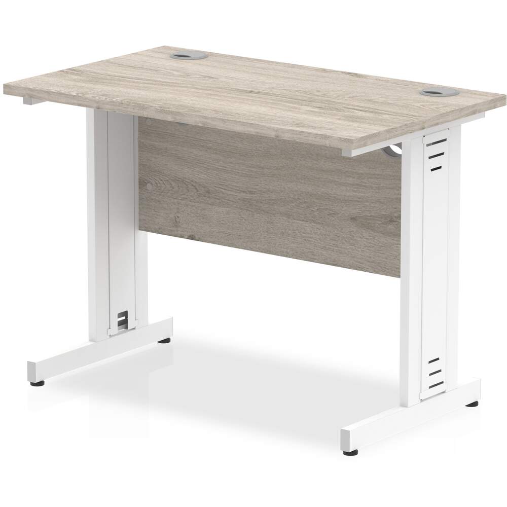 Impulse 1000 x 600mm Straight Desk Grey Oak Top White Cable Managed Leg